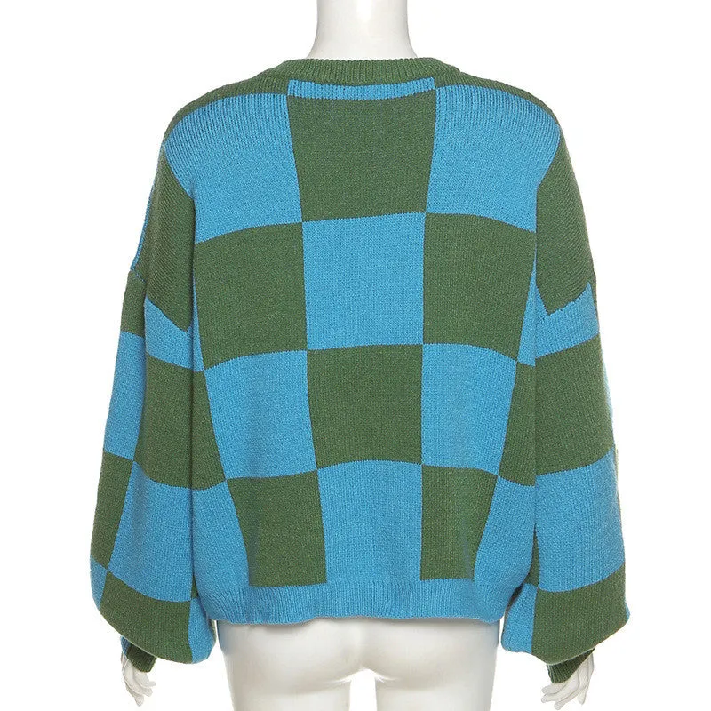 Green Stitching Plaid Pullover Sweater ER5839