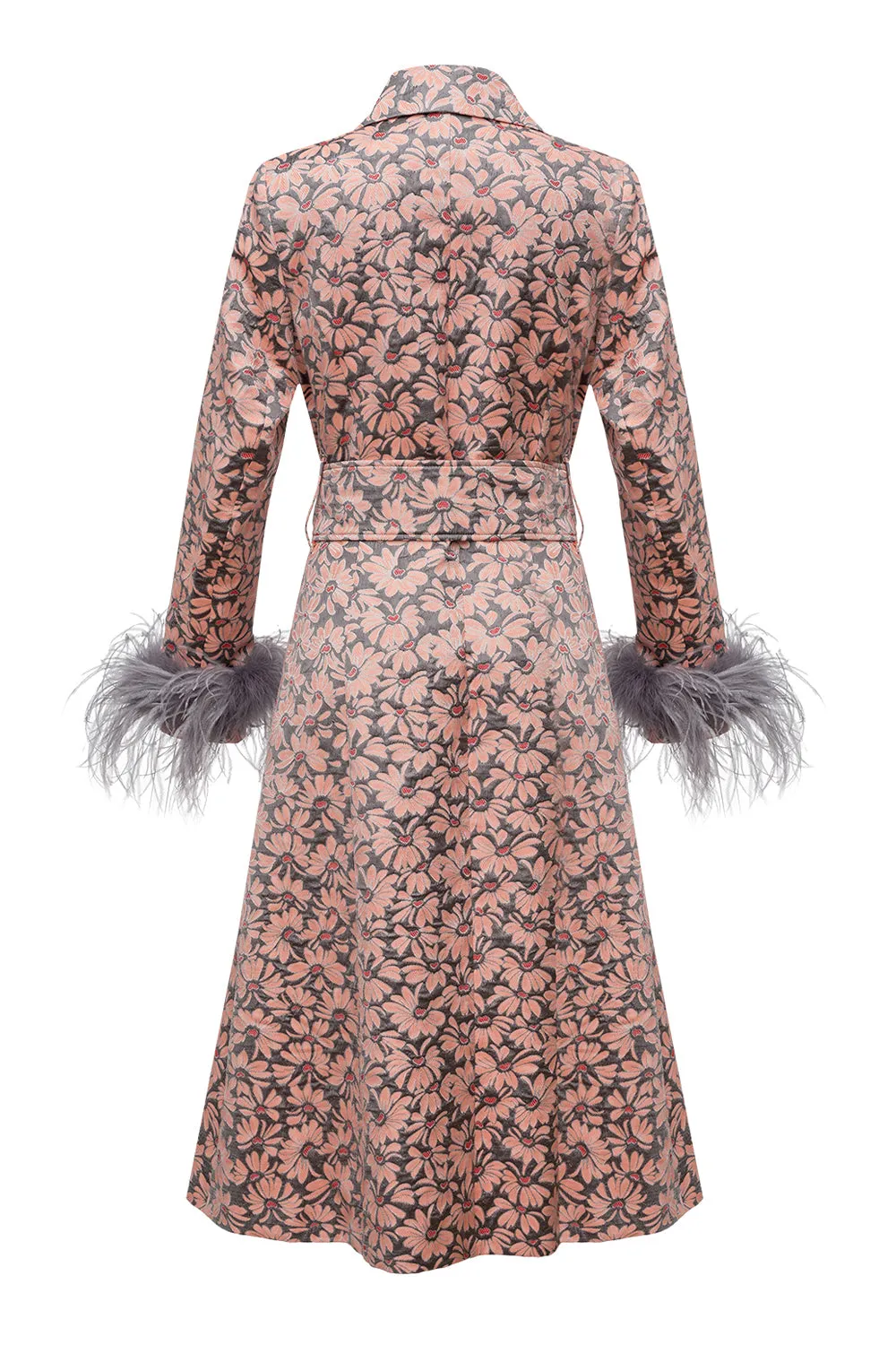 Grey Jacqueline Coat №22 With Detachable Feathers Cuffs