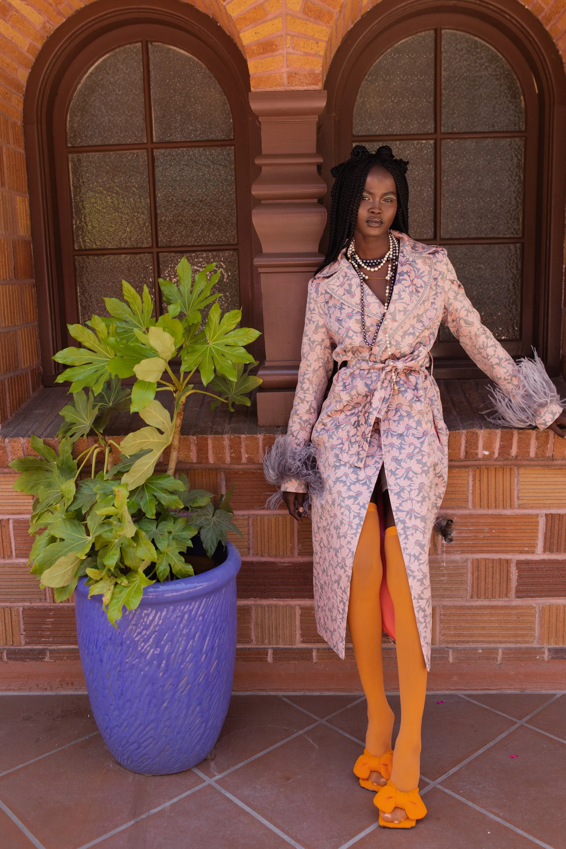 Grey Jacqueline Coat №22 With Detachable Feathers Cuffs