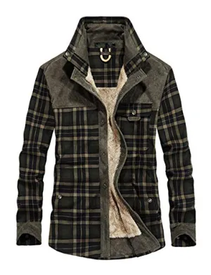 Haellun Sherpa Flannel Plaid Jacket, Dark Green