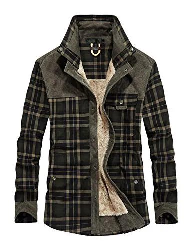 Haellun Sherpa Flannel Plaid Jacket, Dark Green