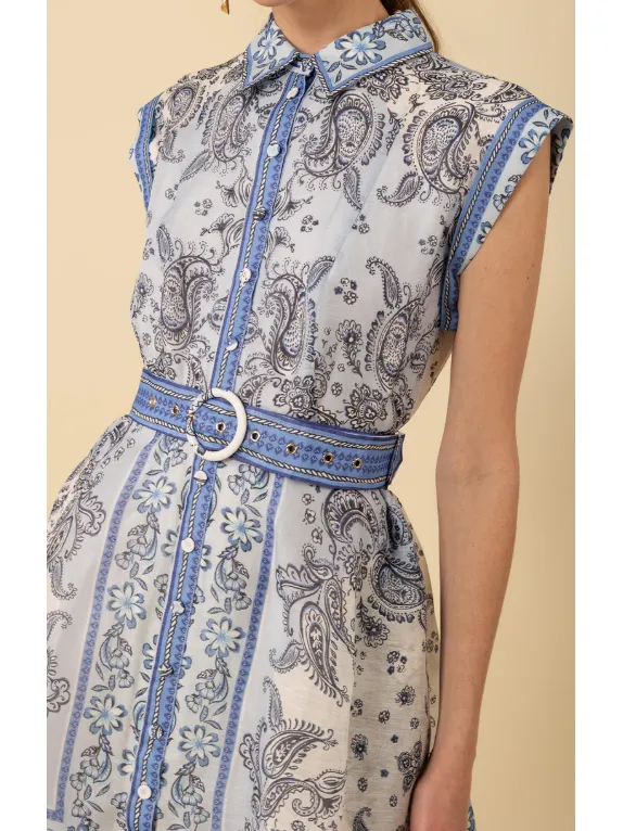 Hale Bob Holland Belted Organza Dress in Blue