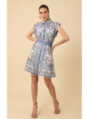 Hale Bob Holland Belted Organza Dress in Blue