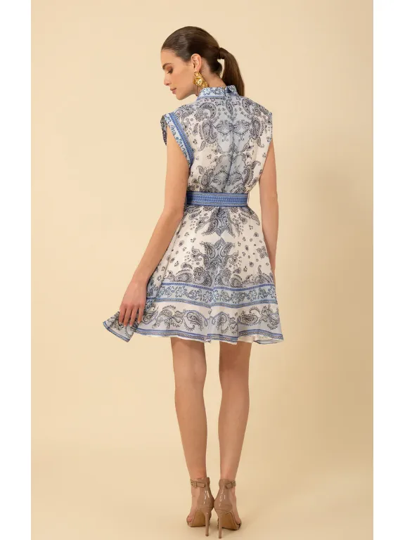 Hale Bob Holland Belted Organza Dress in Blue