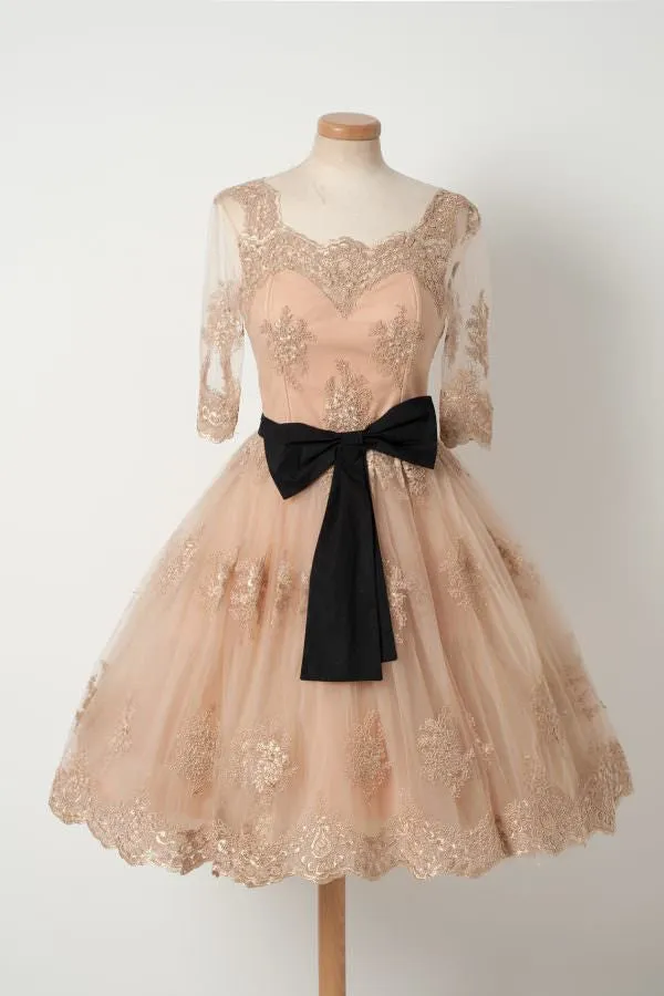 Half Sleeves Tulle Applique Lovely Affordable Short Homecoming Dresses, BG51603
