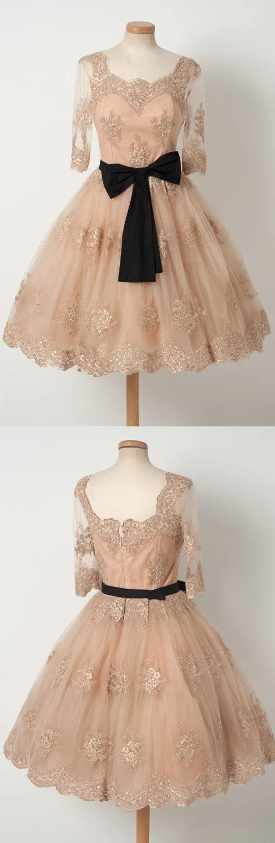Half Sleeves Tulle Applique Lovely Affordable Short Homecoming Dresses, BG51603