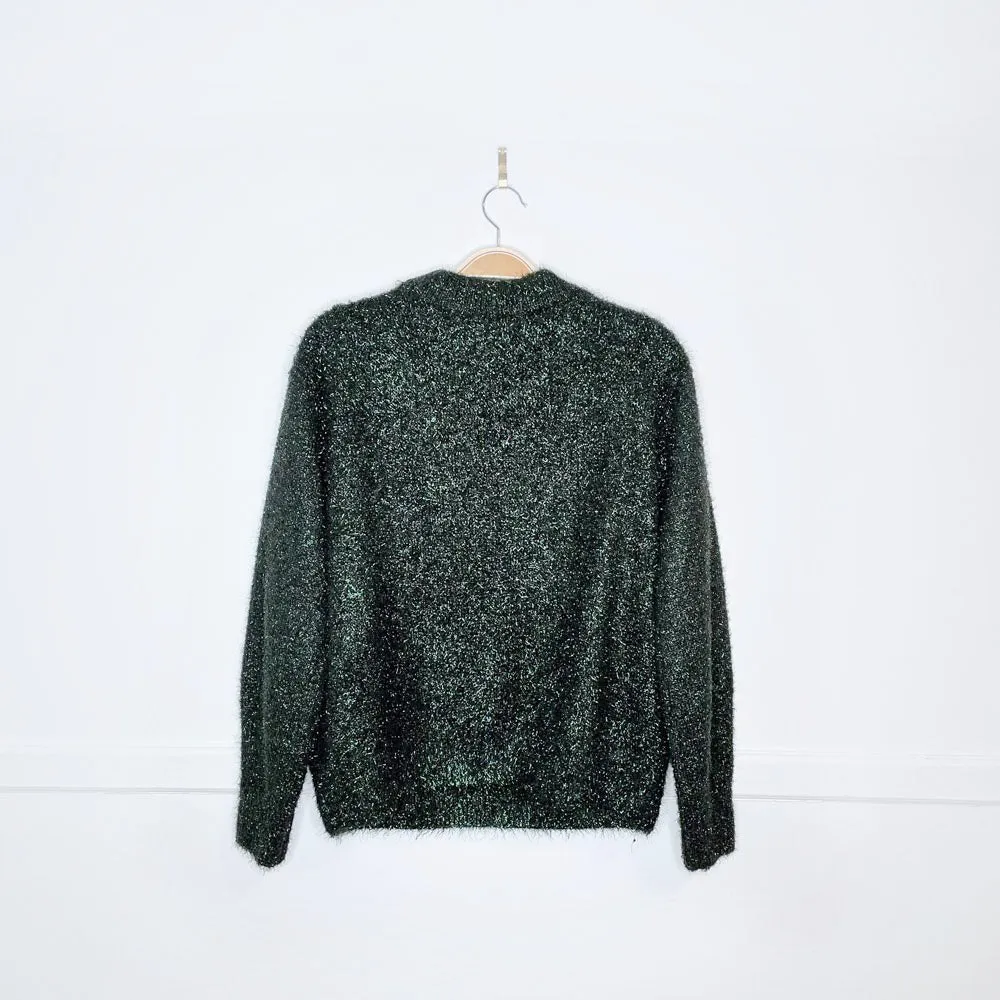 h&m holiday oversized green confetti knit crew