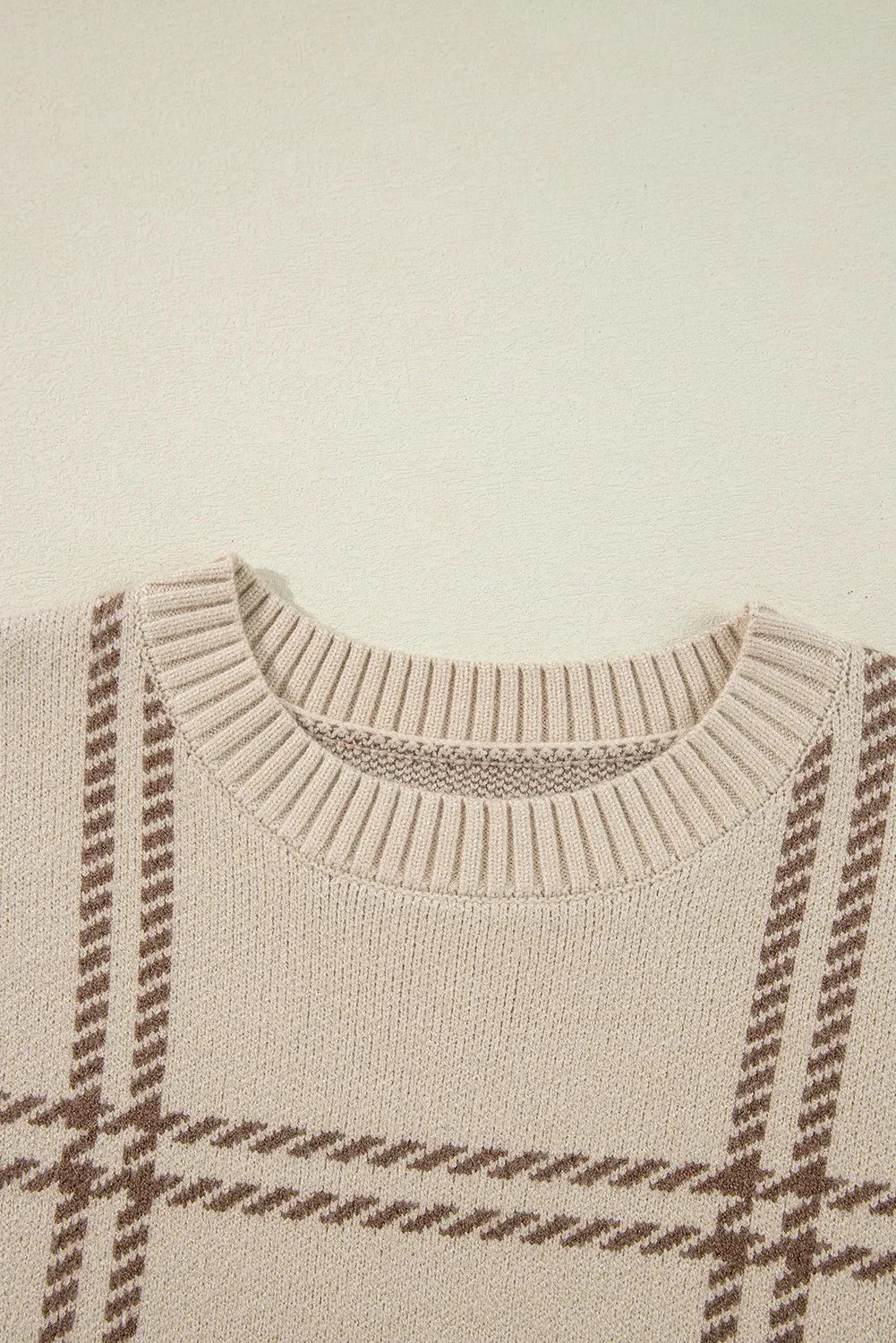 Hazel Blues® |  Plaid Round Neck Dropped Shoulder Sweater