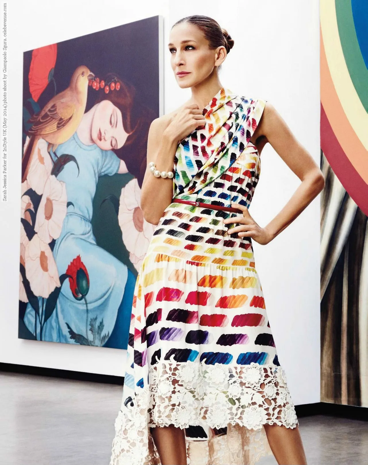 Highly Documented Spring 2014 Chanel by Karl Lagerfeld Runway Rainbow Print & Lace Dress