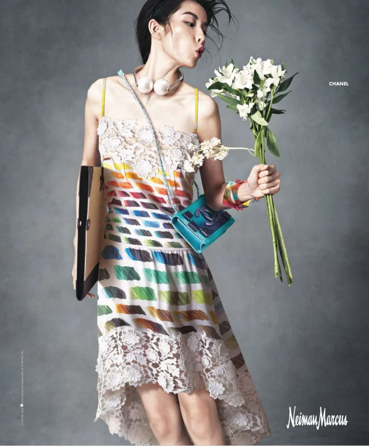 Highly Documented Spring 2014 Chanel by Karl Lagerfeld Runway Rainbow Print & Lace Dress