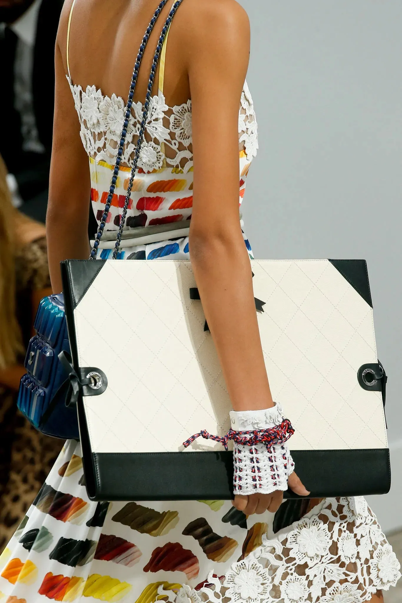 Highly Documented Spring 2014 Chanel by Karl Lagerfeld Runway Rainbow Print & Lace Dress