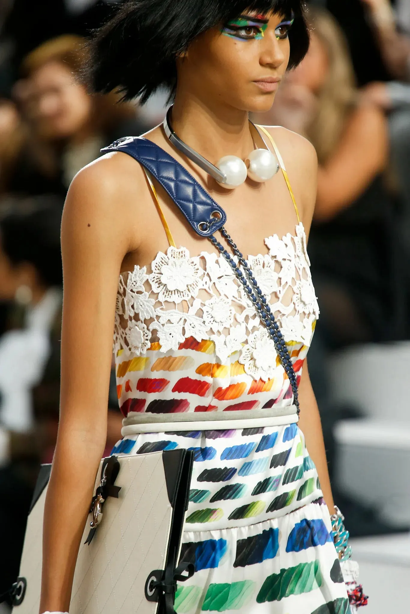 Highly Documented Spring 2014 Chanel by Karl Lagerfeld Runway Rainbow Print & Lace Dress