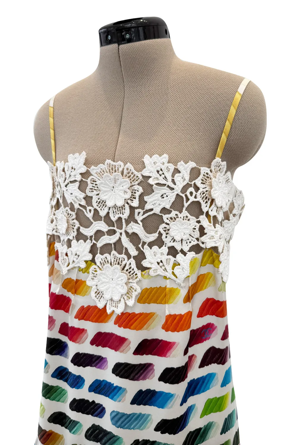 Highly Documented Spring 2014 Chanel by Karl Lagerfeld Runway Rainbow Print & Lace Dress