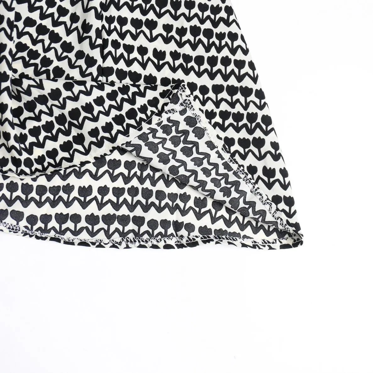 Houndstooth Printed French Mid-Length Chiffon Dress