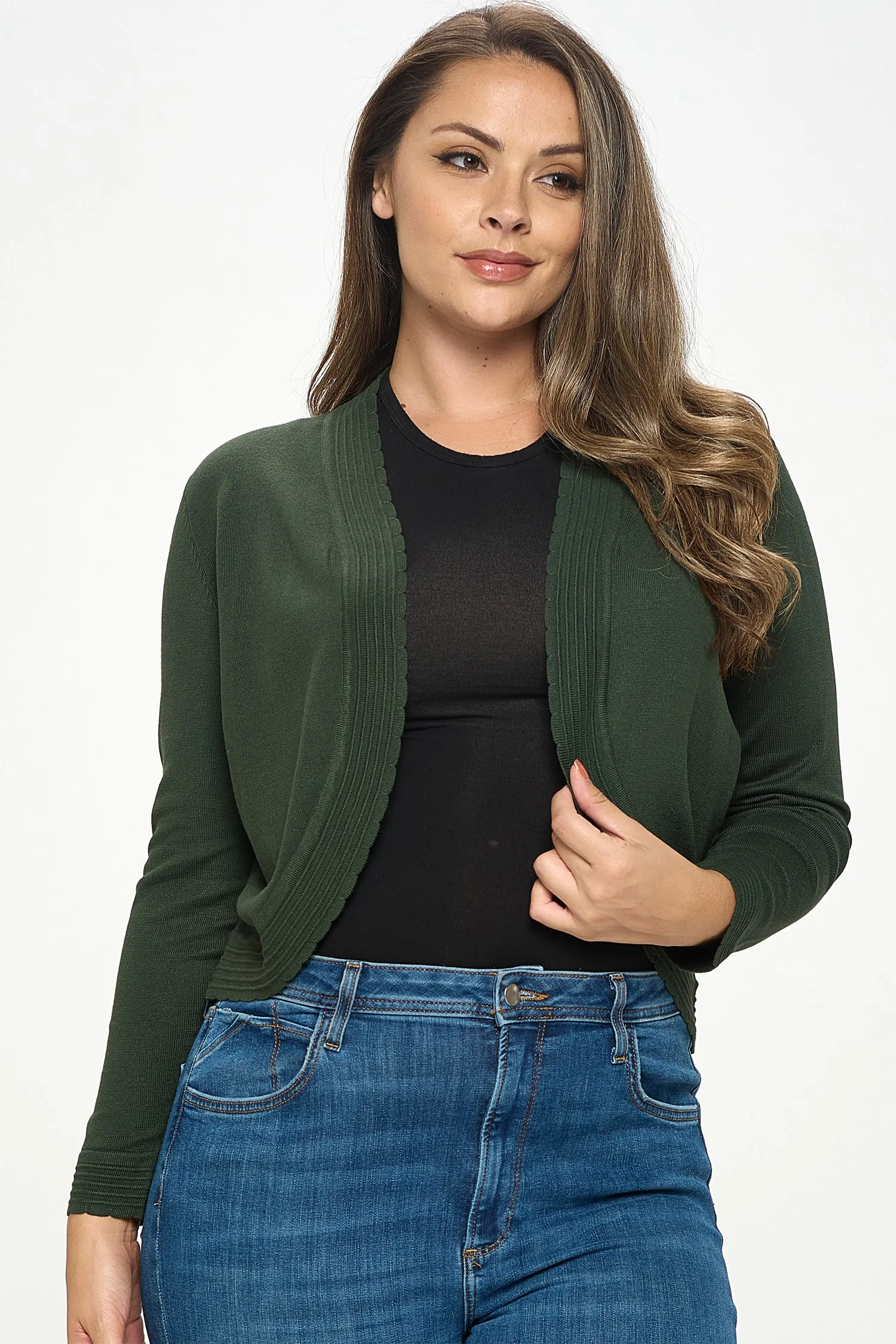 ITJ5731-PLUS | Cardigans | Junior Plus Open Front Shrug Knit Bolero Cardigan