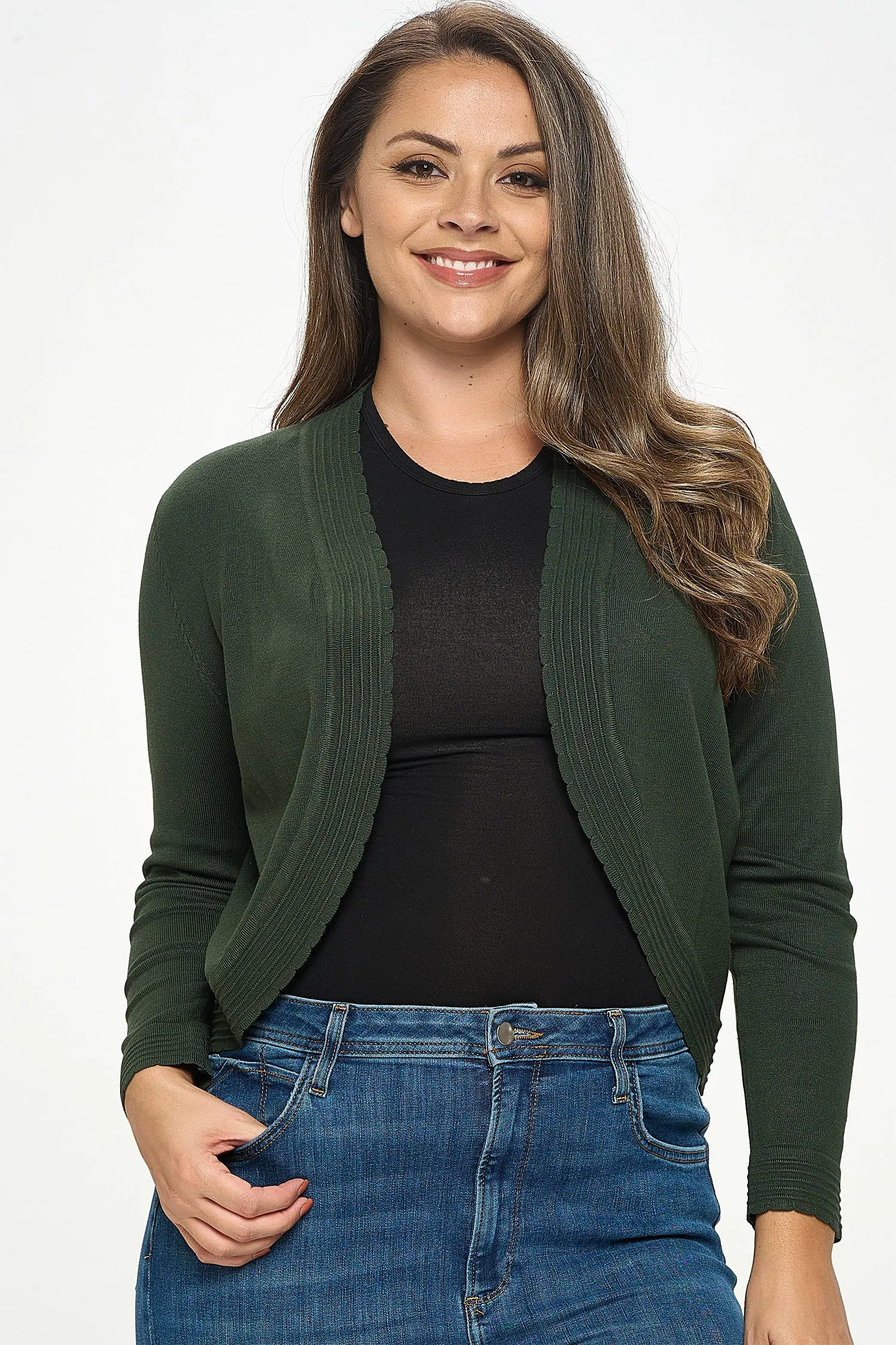 ITJ5731-PLUS | Cardigans | Junior Plus Open Front Shrug Knit Bolero Cardigan