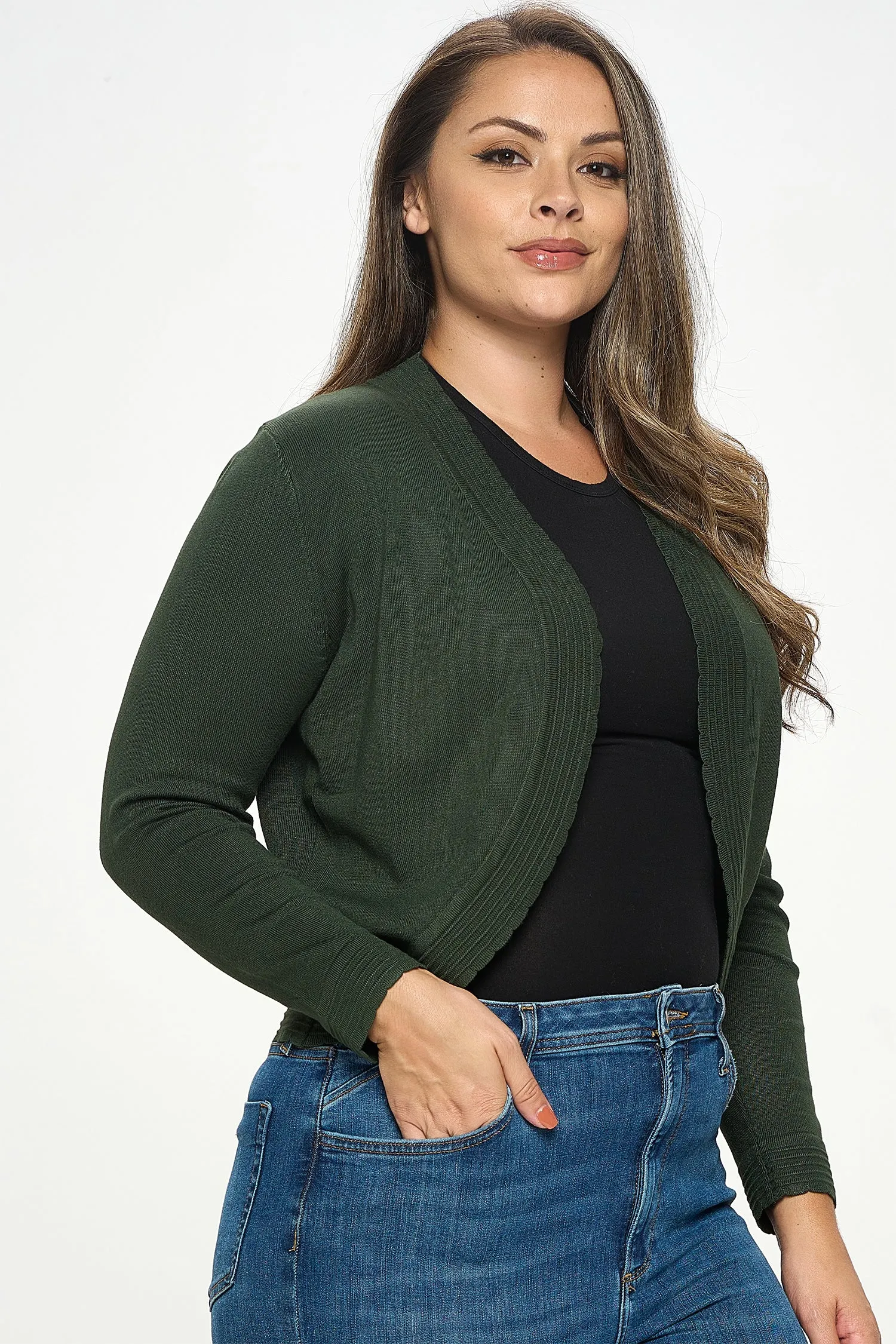 ITJ5731-PLUS | Cardigans | Junior Plus Open Front Shrug Knit Bolero Cardigan