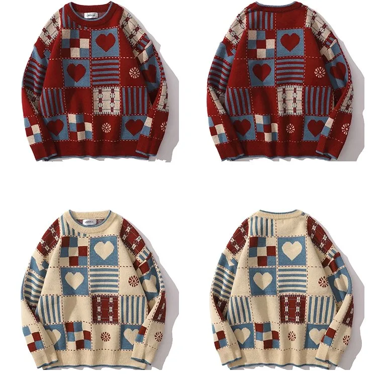 Japanese Retro Plaid Round Neck Sweater