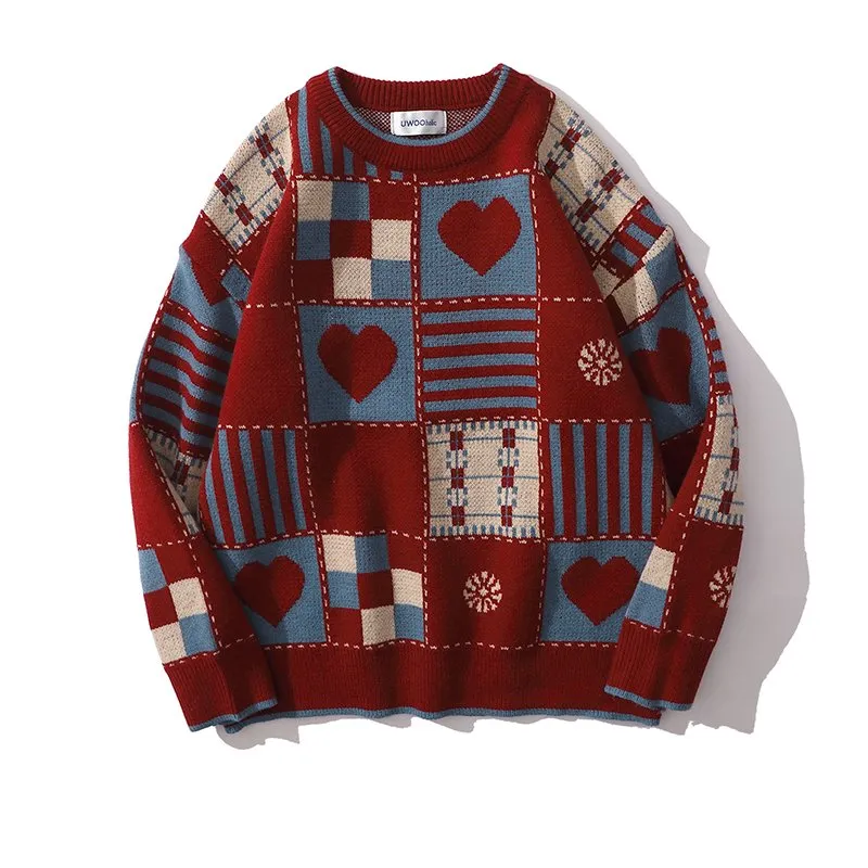 Japanese Retro Plaid Round Neck Sweater