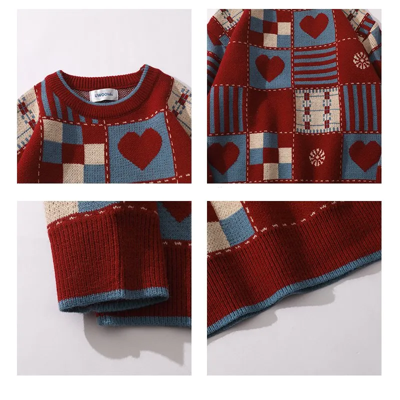 Japanese Retro Plaid Round Neck Sweater