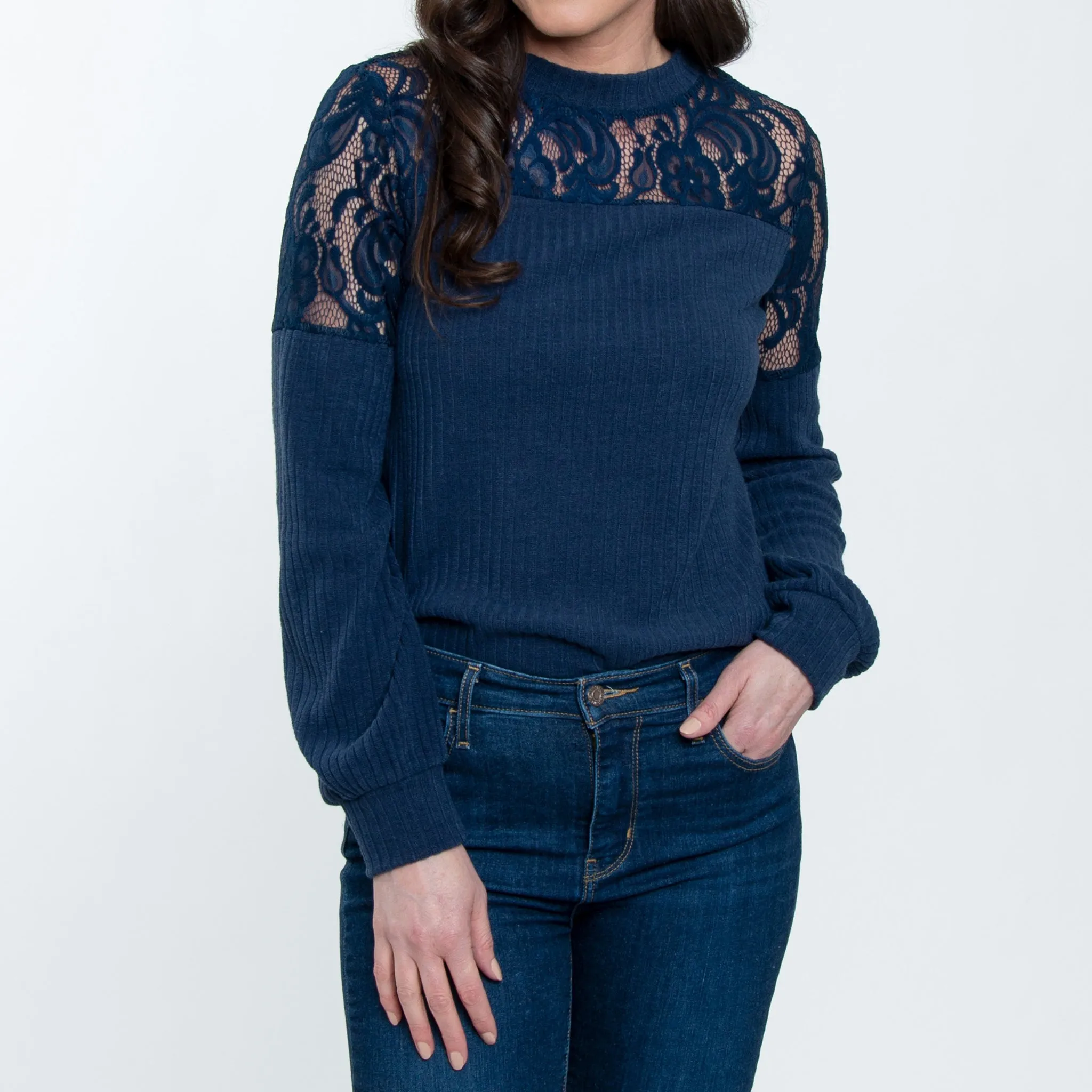 Jaylyn Ribbed Bishop Sleeve Top