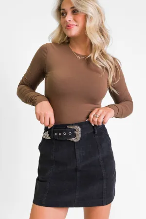 Just To See You Smile Black Belted Corduroy Skirt FINAL SALE