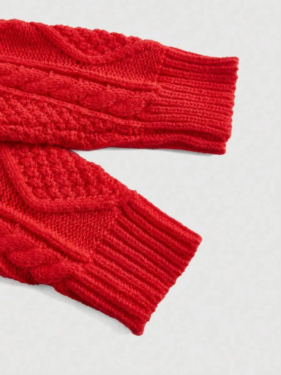 Kaitlin Cable Knit Cropped Cardigan Sweater in Red