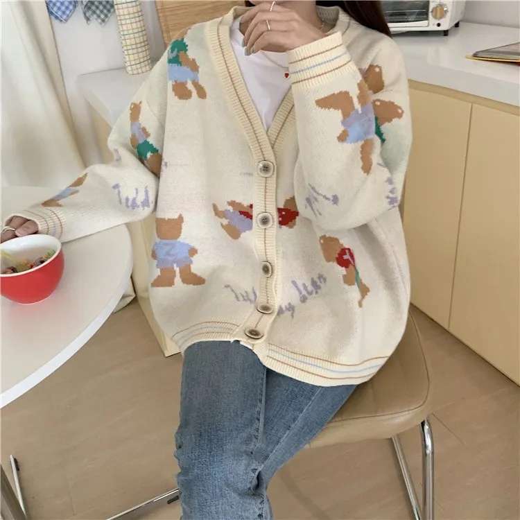 Kawaii Bear Knitted Loose Cardigan