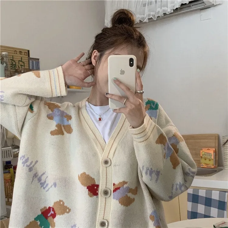 Kawaii Bear Knitted Loose Cardigan