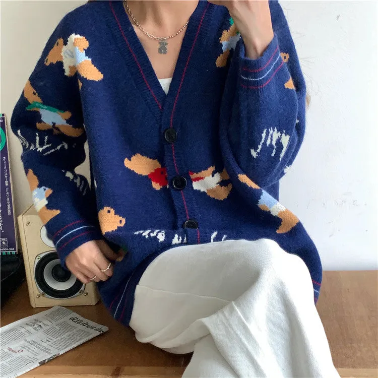 Kawaii Bear Knitted Loose Cardigan