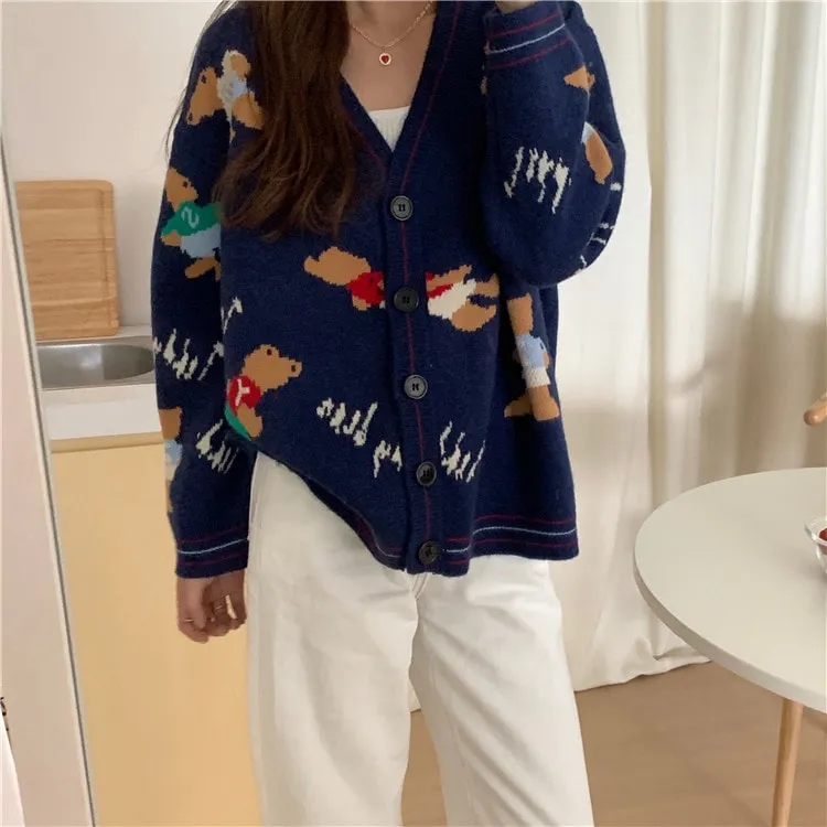 Kawaii Bear Knitted Loose Cardigan