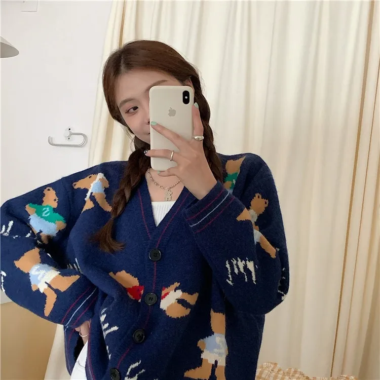 Kawaii Bear Knitted Loose Cardigan