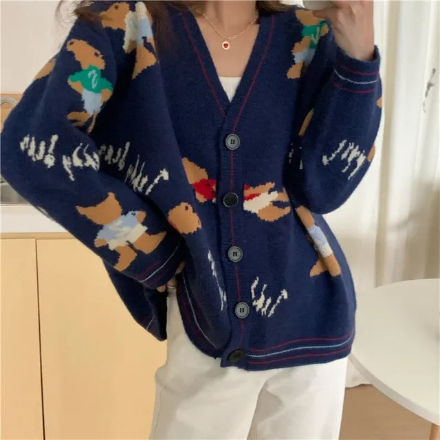 Kawaii Bear Knitted Loose Cardigan