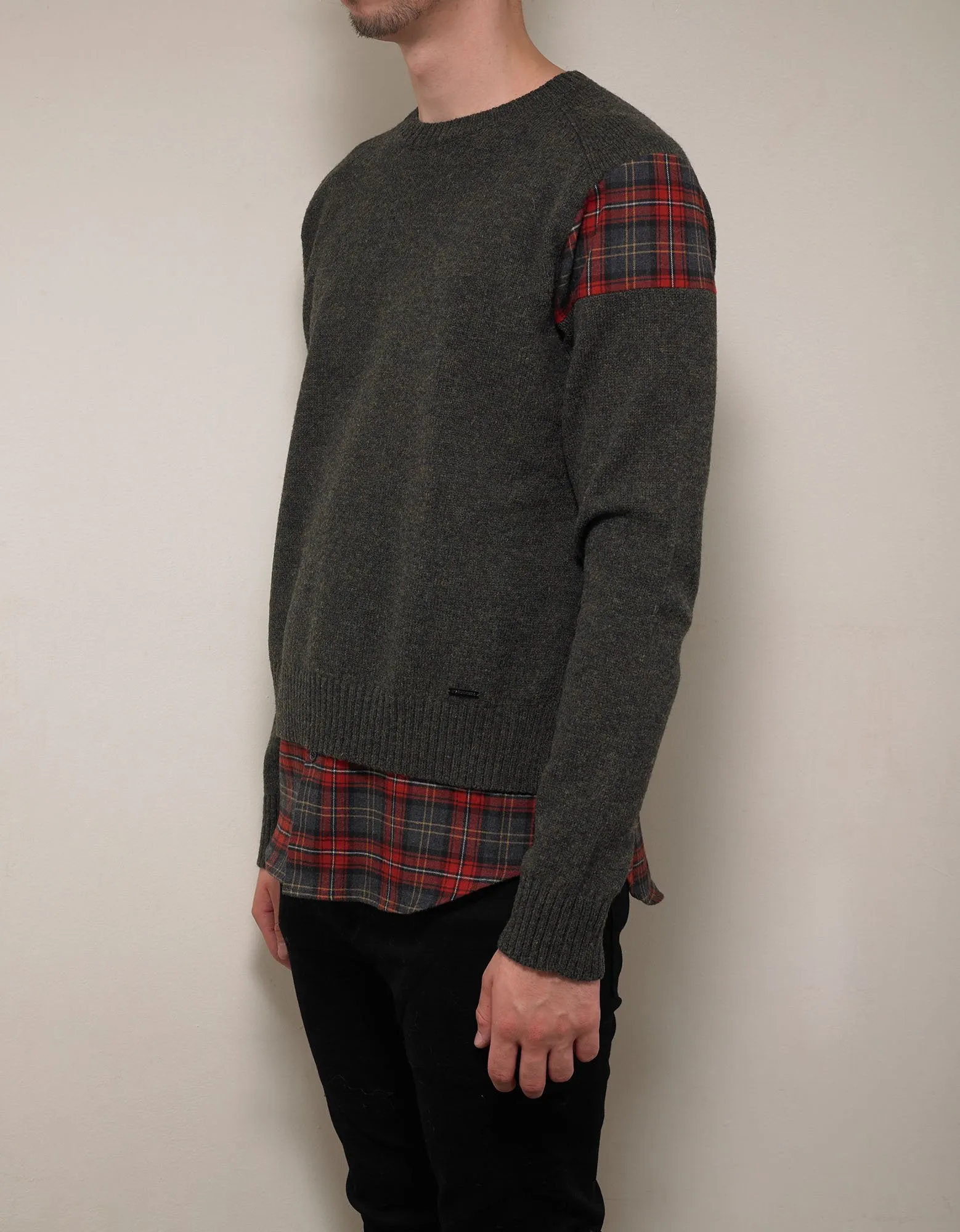 Khaki Sweater with Plaid Inserts