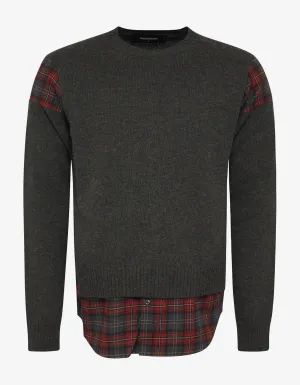 Khaki Sweater with Plaid Inserts