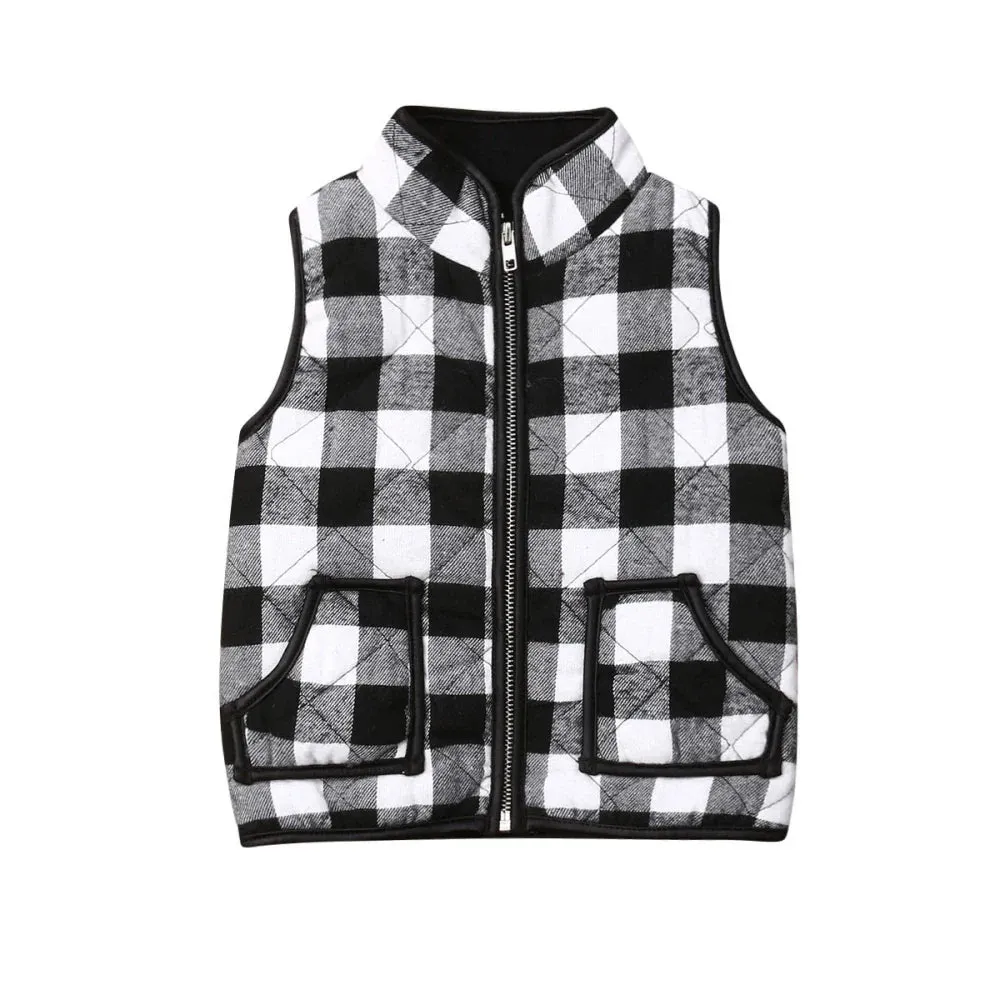 Kids Girl Plaid Cotton Vests Winter Warm Jacket Waistcoat Baby Zipper Coat Fall Outwear