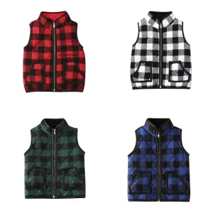 Kids Girl Plaid Cotton Vests Winter Warm Jacket Waistcoat Baby Zipper Coat Fall Outwear