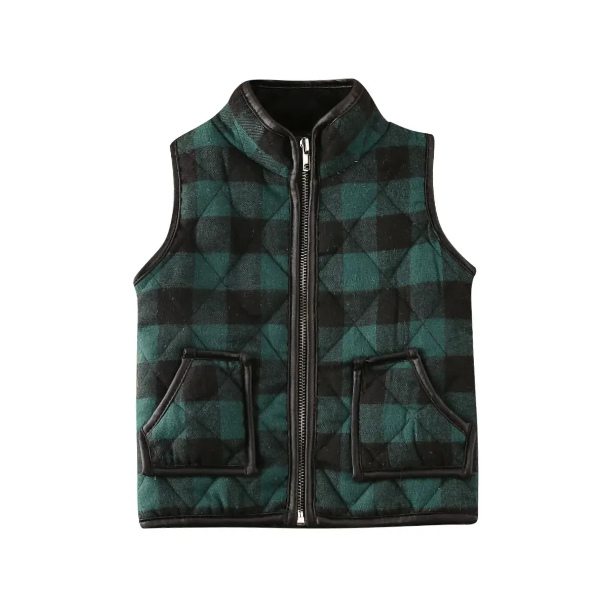 Kids Girl Plaid Cotton Vests Winter Warm Jacket Waistcoat Baby Zipper Coat Fall Outwear