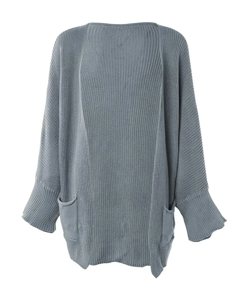 Knit Batwing Sleeve Pocket Design Sweater