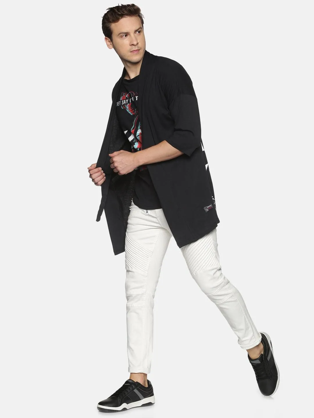 Kultprit Cotton Men Graphic Print 3/4 Sleeve Cardigan