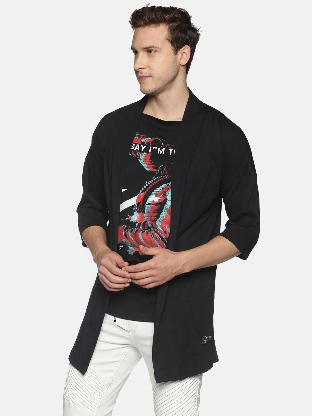 Kultprit Cotton Men Graphic Print 3/4 Sleeve Cardigan