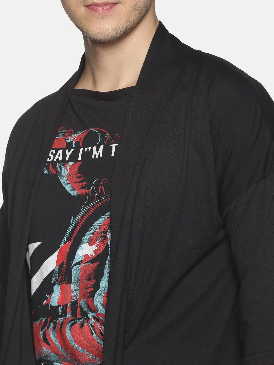 Kultprit Cotton Men Graphic Print 3/4 Sleeve Cardigan