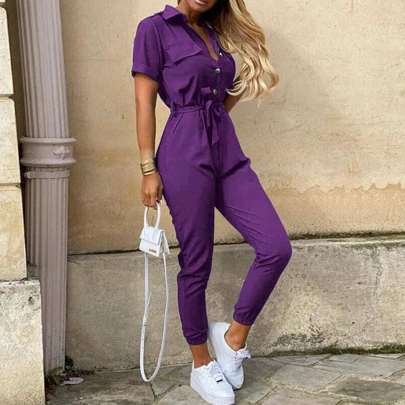 Kuroha® | Short Sleeve Belted Jumpsuit For Women