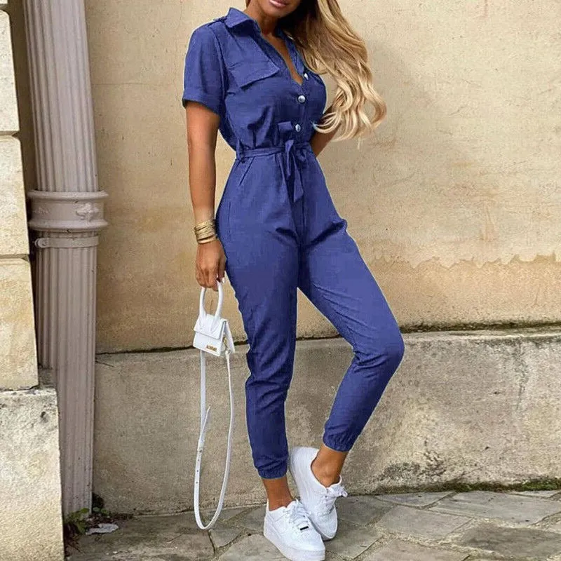 Kuroha® | Short Sleeve Belted Jumpsuit For Women