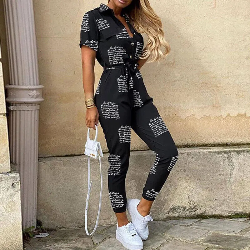 Kuroha® | Short Sleeve Belted Jumpsuit For Women