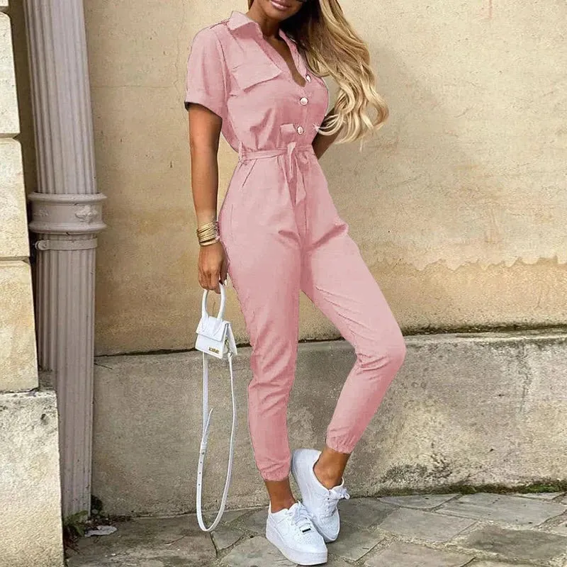 Kuroha® | Short Sleeve Belted Jumpsuit For Women