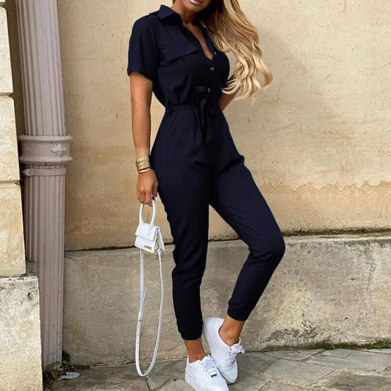 Kuroha® | Short Sleeve Belted Jumpsuit For Women