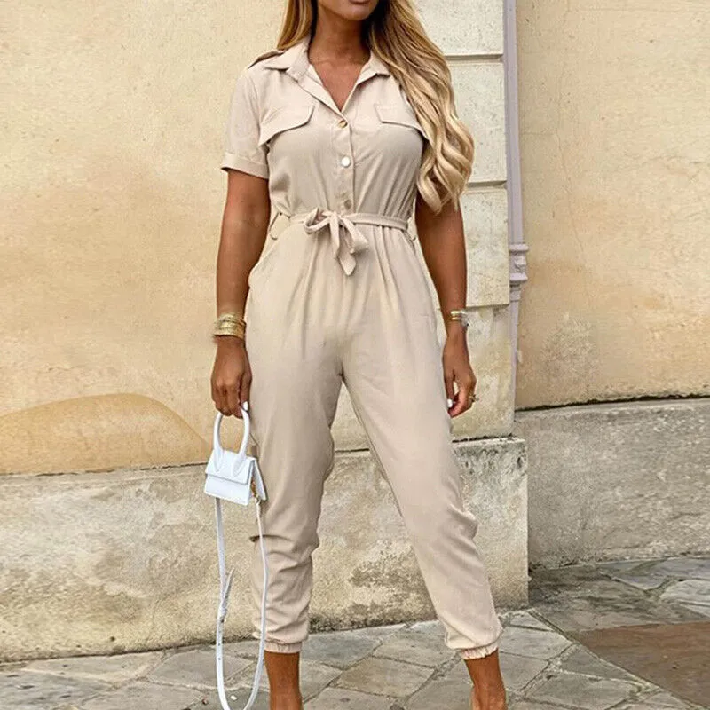 Kuroha® | Short Sleeve Belted Jumpsuit For Women