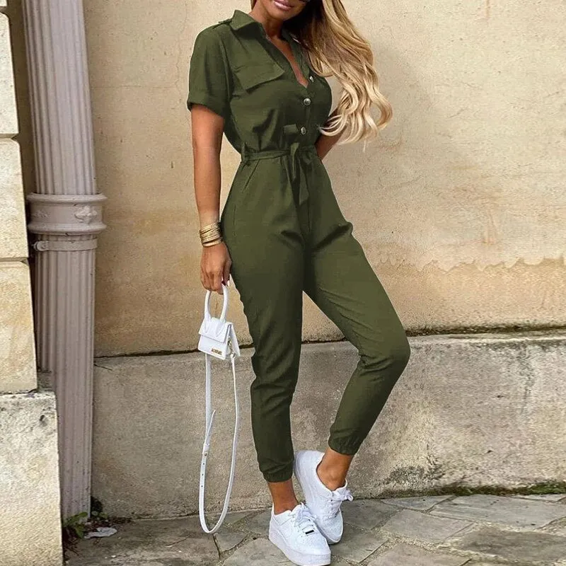 Kuroha® | Short Sleeve Belted Jumpsuit For Women
