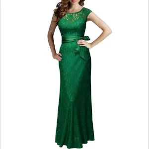 Lace Pinup Mermaid Maxi Dress Summer Women Belted Backless Sleeveless Long Party Dresses Plus Size Vestido De Renda